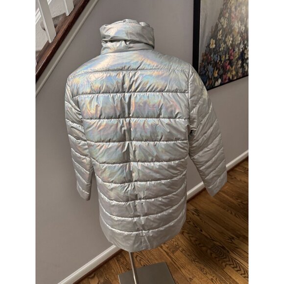 J. McLaughlin Holographic Silver Autumn Puffer Jacket Coat Metallic Size Medium - Picture 4 of 4